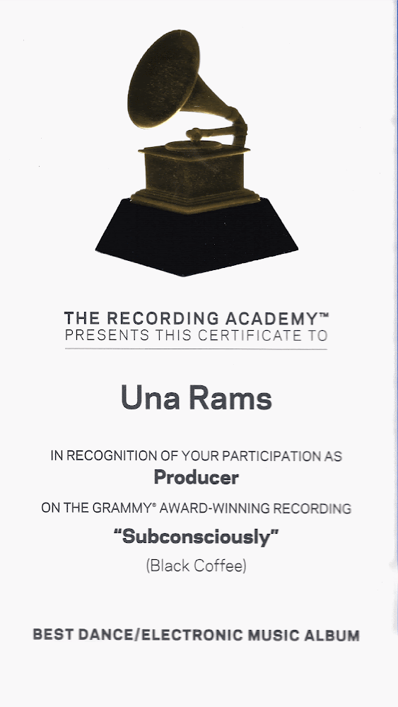 Animated scan of Una Rams' Grammy certificate
